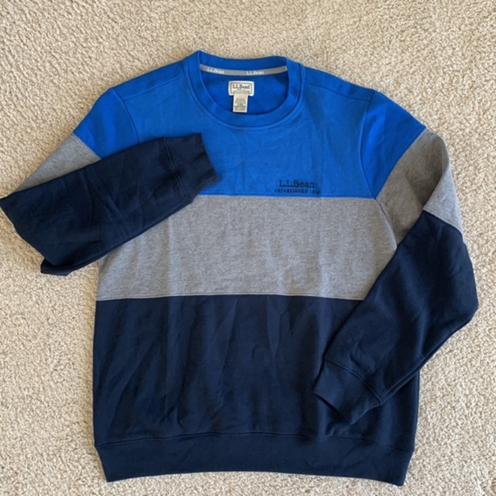 L.L. Bean Men’s M Colorblock Crewneck Sweatshirt‎ Striped Blue & Gray